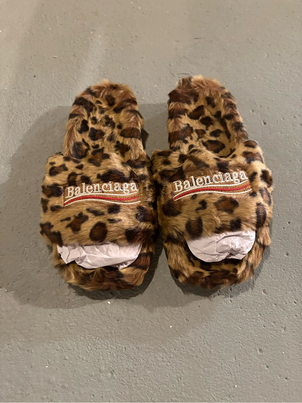 Balenciaga Leopard-Print Faux Fur Slide Slippers - Brown Mens Size 12